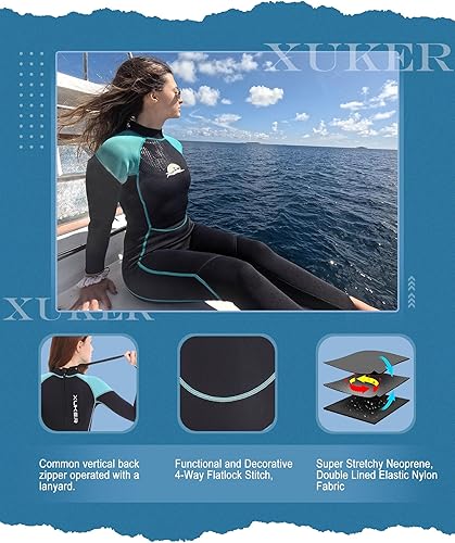 Miniatura 3 de XUKER Traje de neopreno para mujer y hombre, 0.079 in, 0.118 in, neopreno con cremallera frontaltrasera en agua fría, traje de buceo de cuerpo