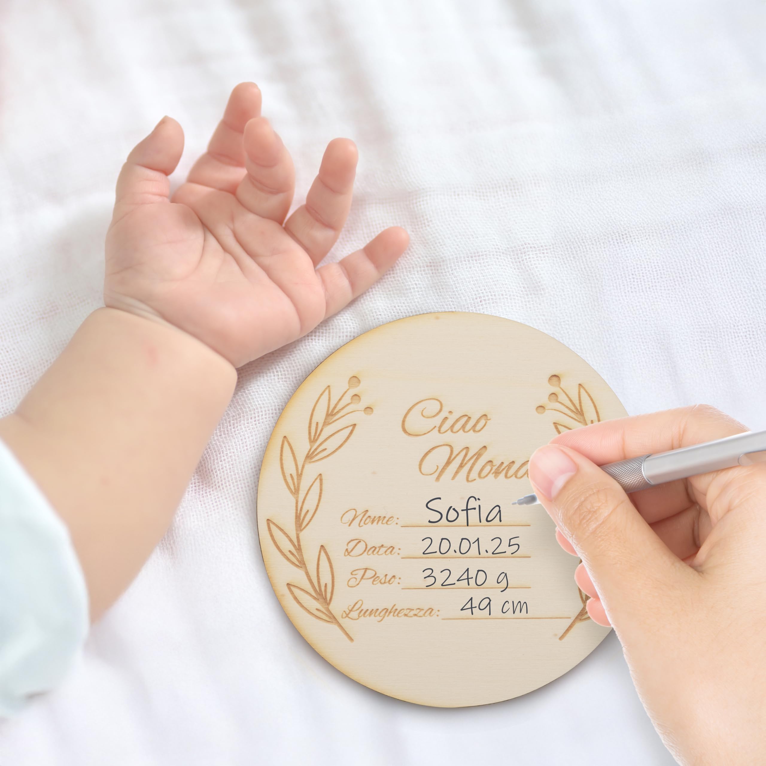 Photo card in legno per traguardi mensili, dischi mensili in legno per neonati, targhette per traguardi mensili 12 mesi, Hello World, regalo perfetto per futuri genitori, 14 pezzi, Molte Lingue