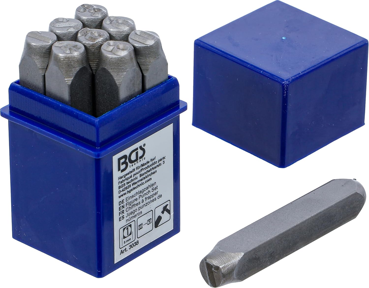 BGS 3038 Figure Punch Set, Silver, 8 mm, Set of 9 Pieces