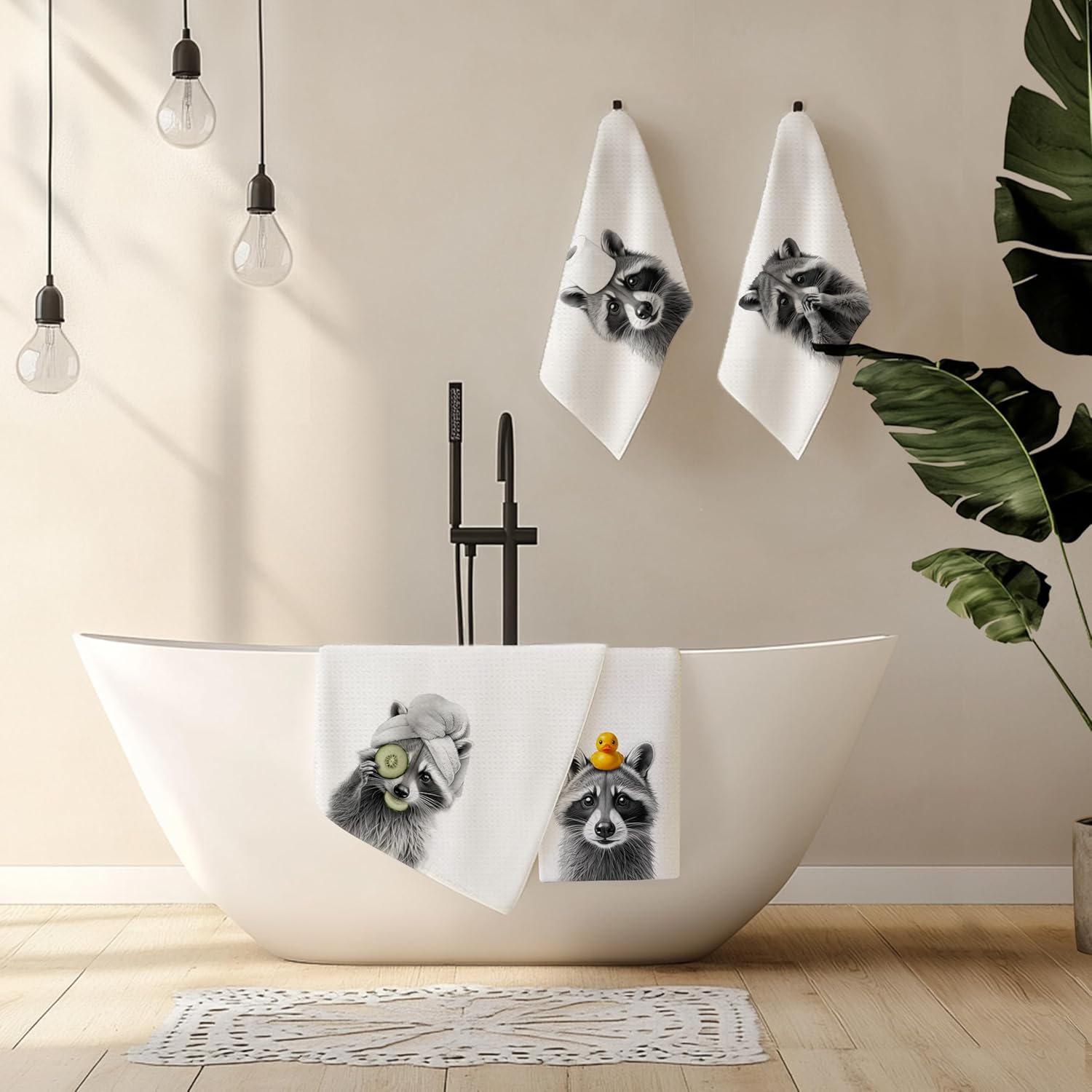 Towel Funny Raccoon Lover Gifts Bathroom Hand Towels Set of 4, Raccoon Bathroom Decor,Cute Kids Hand Towels, 16x24 Inch - Image 3