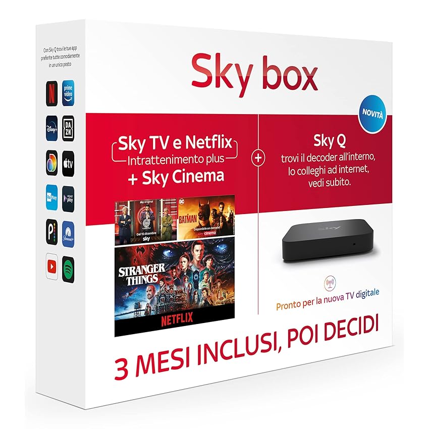 Immagine del prodotto Sky box con 3 mesi di Sky TV e Netflix (Intrattenimento plus) + Sky Cinema | Decoder Sky Q incluso