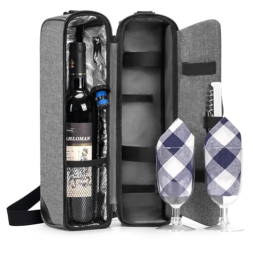 ALLCAMP Wine Bag - Insulated Cooler Bag with Wine Glasses, Bottle Opener & Wine Accessories for Wine Lovers - Portable Wine Gift Bag for Travel, Picnics, and Gift Ideas(Gray)