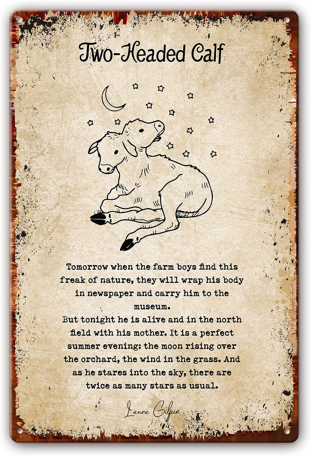Preeklen Tin Sign 092 Two Headed Calf Poem Tin Signs Wall Art Laura Gilpin Quotes Wall Art Poetry Posters For Bathroom Wall Artwork Decor Painting Prints Decorations For Bedroom 12X16 Inch