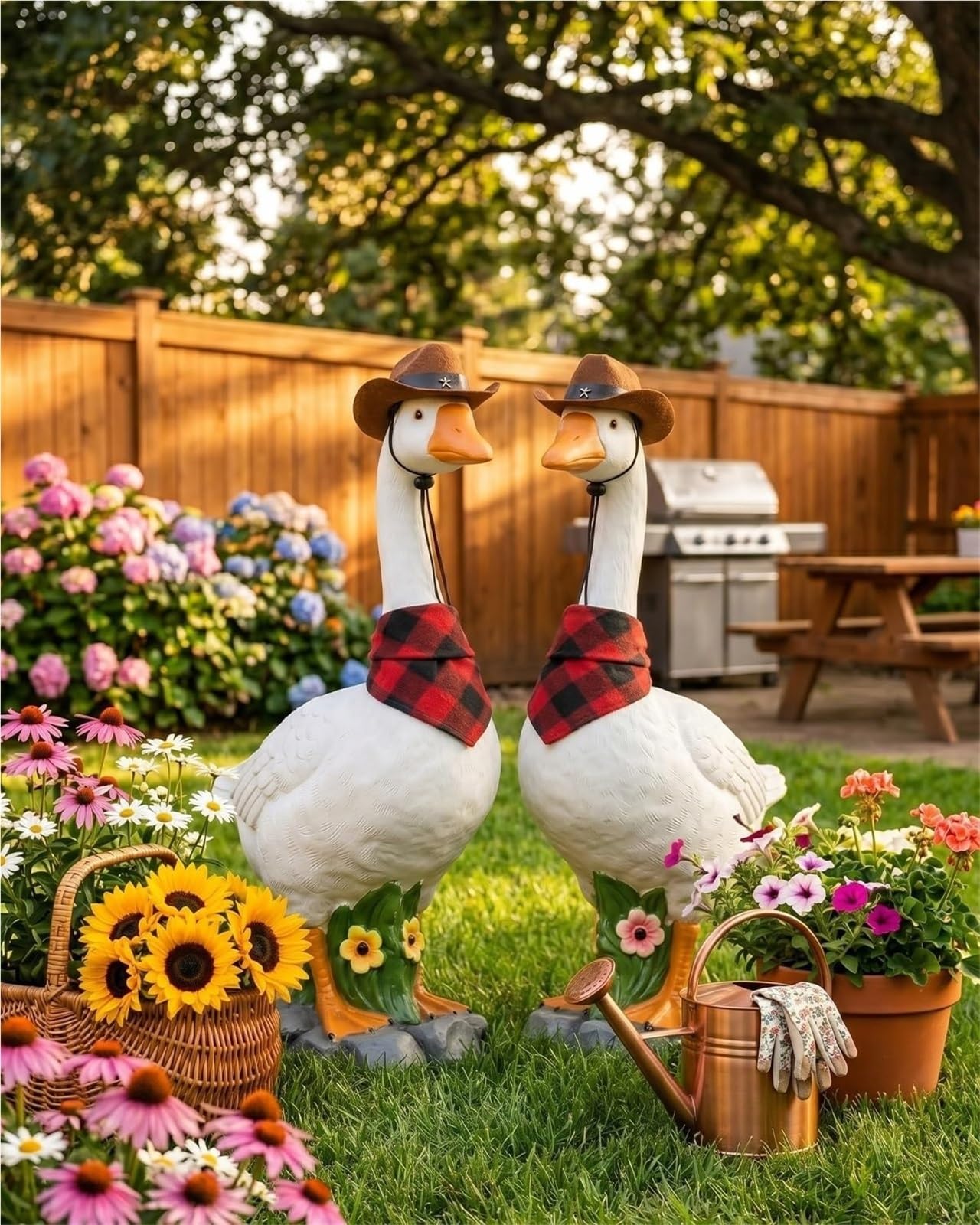 23 Inch Porch Goose Statue Large Resin Realistic Cement Finished Lawn Ornament Garden Decor Front Yard Backyard Outdoor Durable Plastic Art for Patio Decorations Geese Animal Sculpture Gift(2#4)