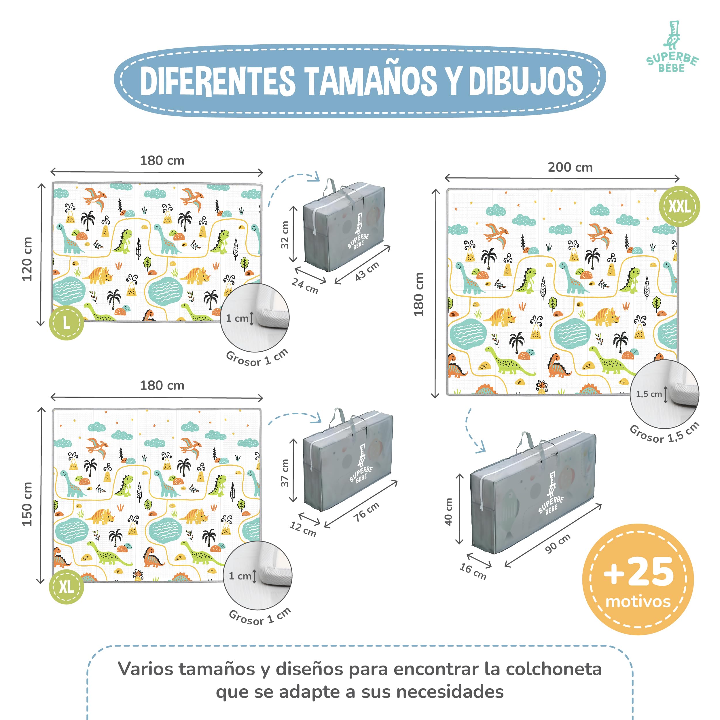 Alfombra Plegable Acolchada 150x180 - Manta Impermeable Reversible para Juegos de Bebé - Gimnasio y Actividades Infantiles