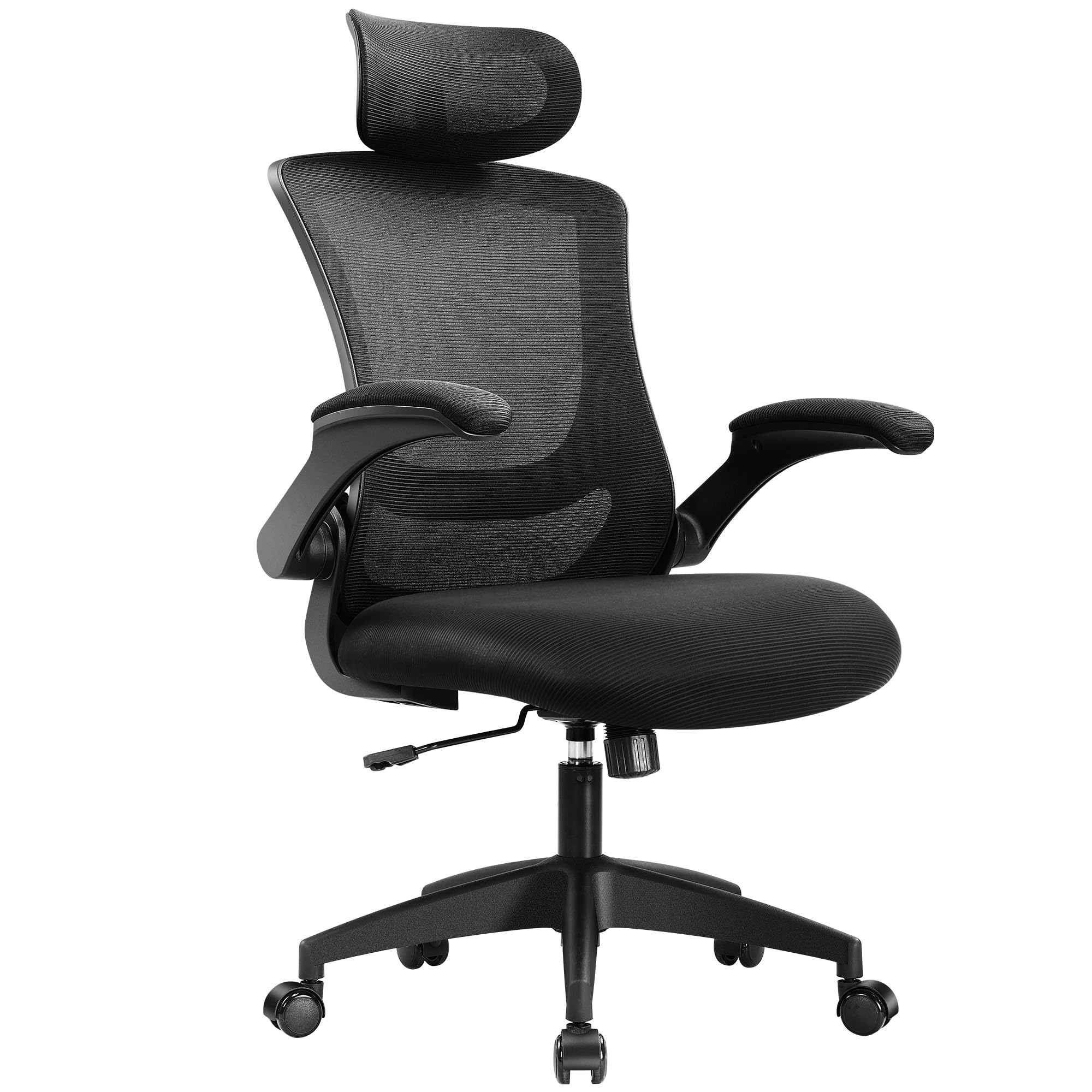 PrimeZoneHome Office Desk Chair - Ergonomic Computer Chair with Adjustable Flip-Up Armrests, Tilt Function, Lumbar Support & Headrest, Task Chair for Work, Study & Gaming, 350 lbs Capacity, Black