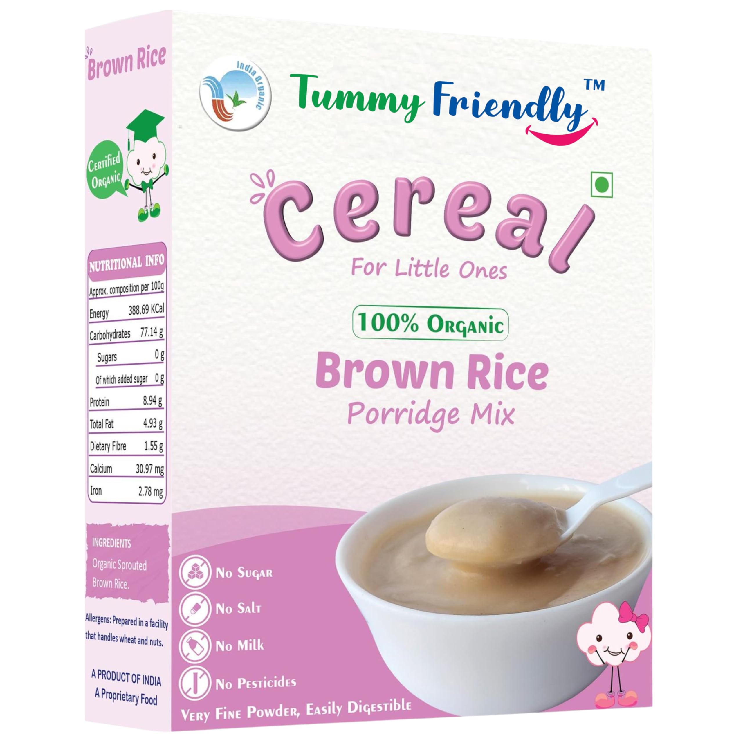 TummyFriendly Foods Certified 100% Organic Sprouted Brown Rice Porridge Mix | Excellent Weight Gain Food | Made of Sprouted Brown Rice Powder For Baby | India-Organic Certified | rice cereal for baby | No Sugar, No Salt, No Milk, No Chemicals, No Pesticides & No GMO | Available in Trial Baby Packs too | 6 Month Shelf Life | 200g