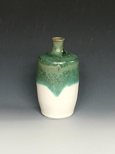 Hand made wheel thrown white green vase, bottle. Home décor. Vase for summer, spring, fall flowers to add beauty to your home and office.