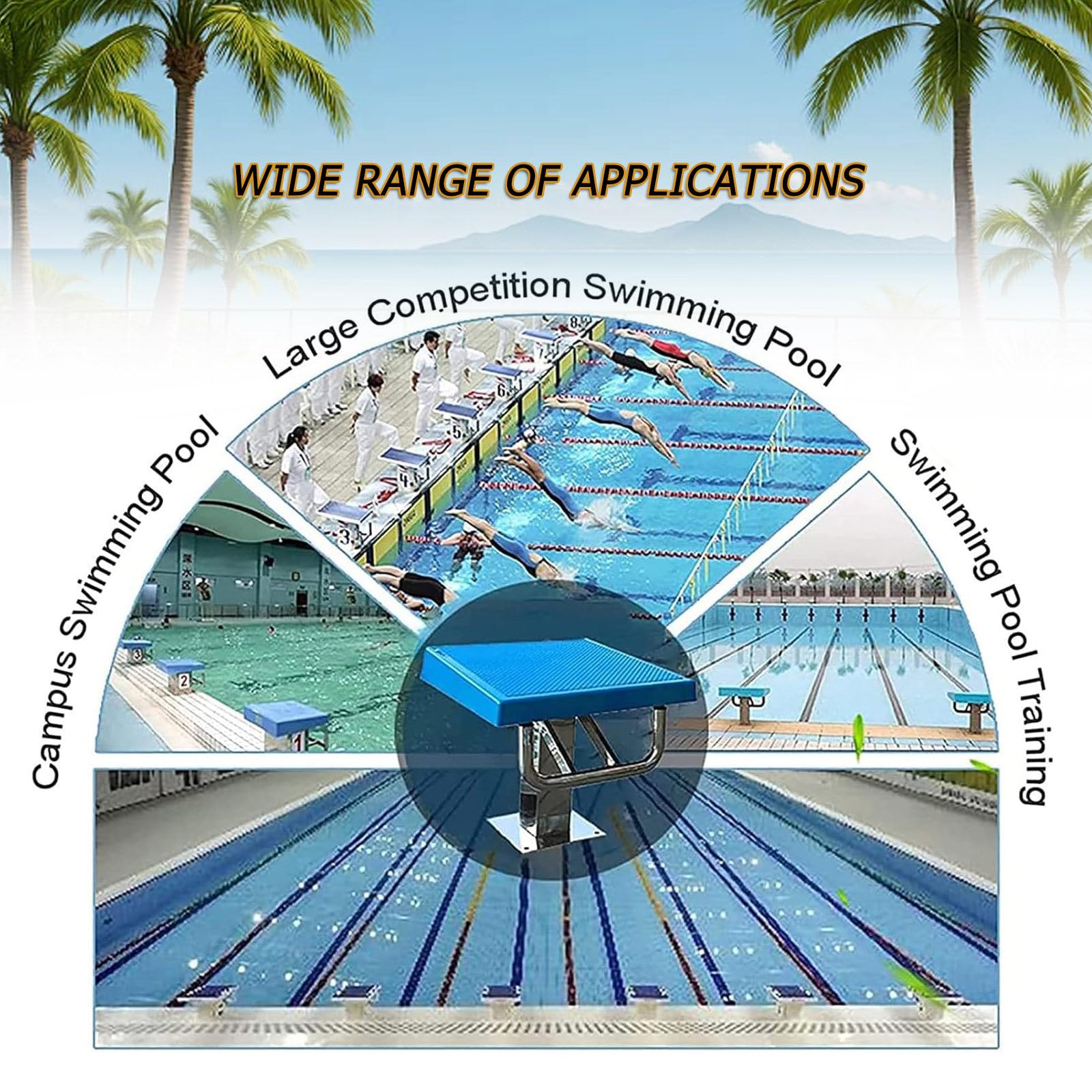 Piattaforma di immersione per piscina, inclinabile a 15°, resistente, professionale, con base in acciaio inossidabile, blocco di partenza per saltare, capacità 280 kg