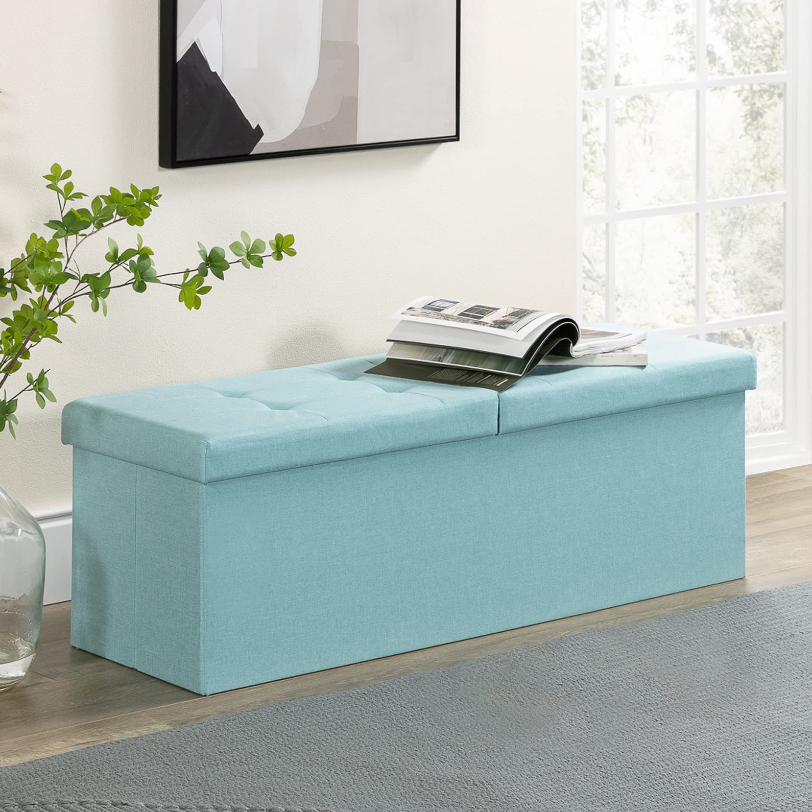 Otto & Ben 45" Storage Ottoman with SMART LIFT Top, Upholstered Tufted