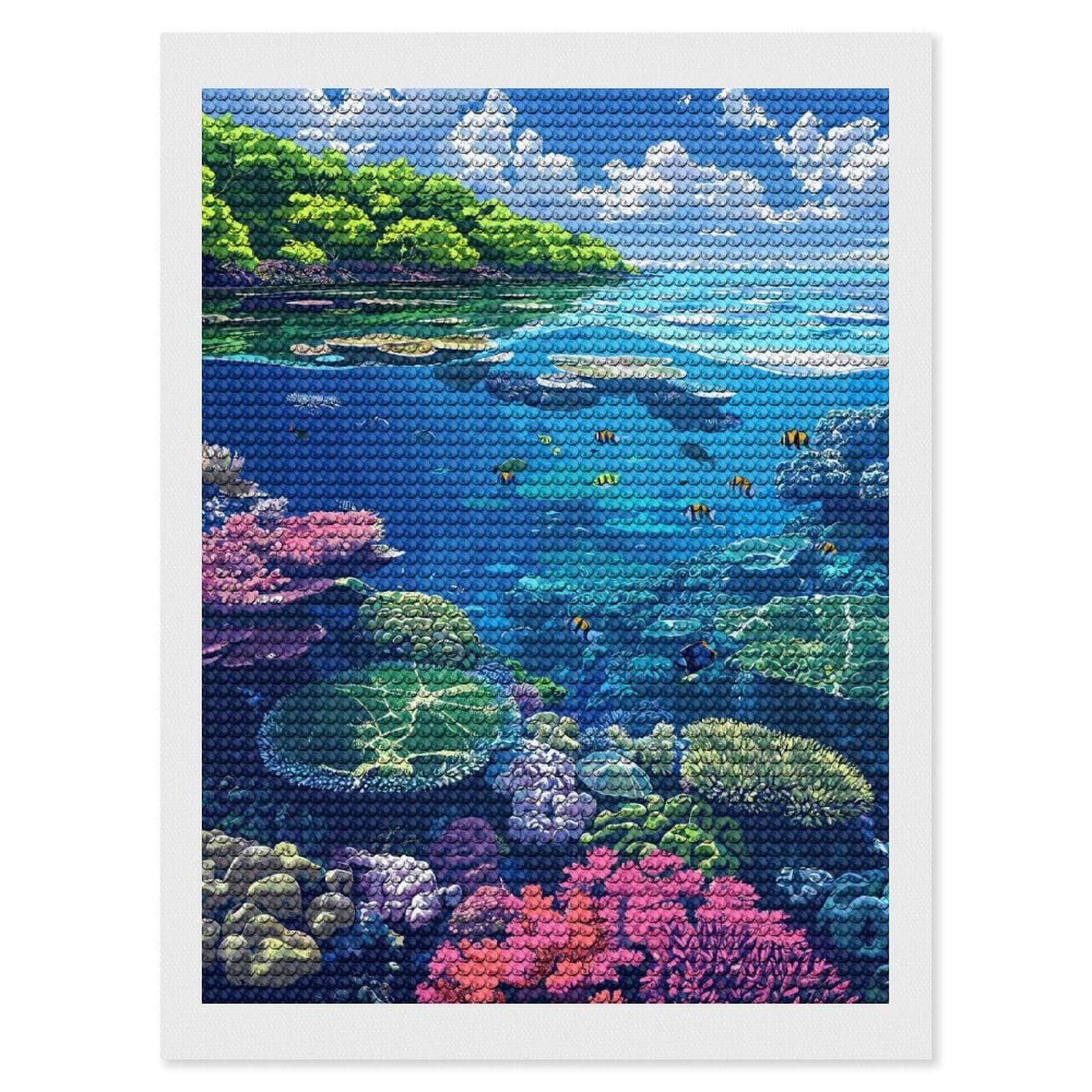 Junmoney Vibrant Coral Reef Ecosystem Illustration Diamond Art Canvas 12"x16", for Adults, Printed Canvas, Home Wall Decor, Gift Idea, Mindful Craft Activity