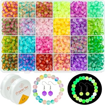 1560pcs 6mm Glow in The Dark Beads for Bracelets, 24 Color Glow in The Dark Glass Beads for Jewelry Making Round Loose Spacer Rainbow Beads for DIY Craft Friendship Necklace Earring 6MM Glowing