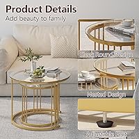 Vista 6 de Garden 4 you Mesa de Centro Anidable, Juego de 2 Mesas de Centro Redondas de 23.6 Pulgadas, Mesa Anidable de Vidrio con Marco de Metal, Mesas