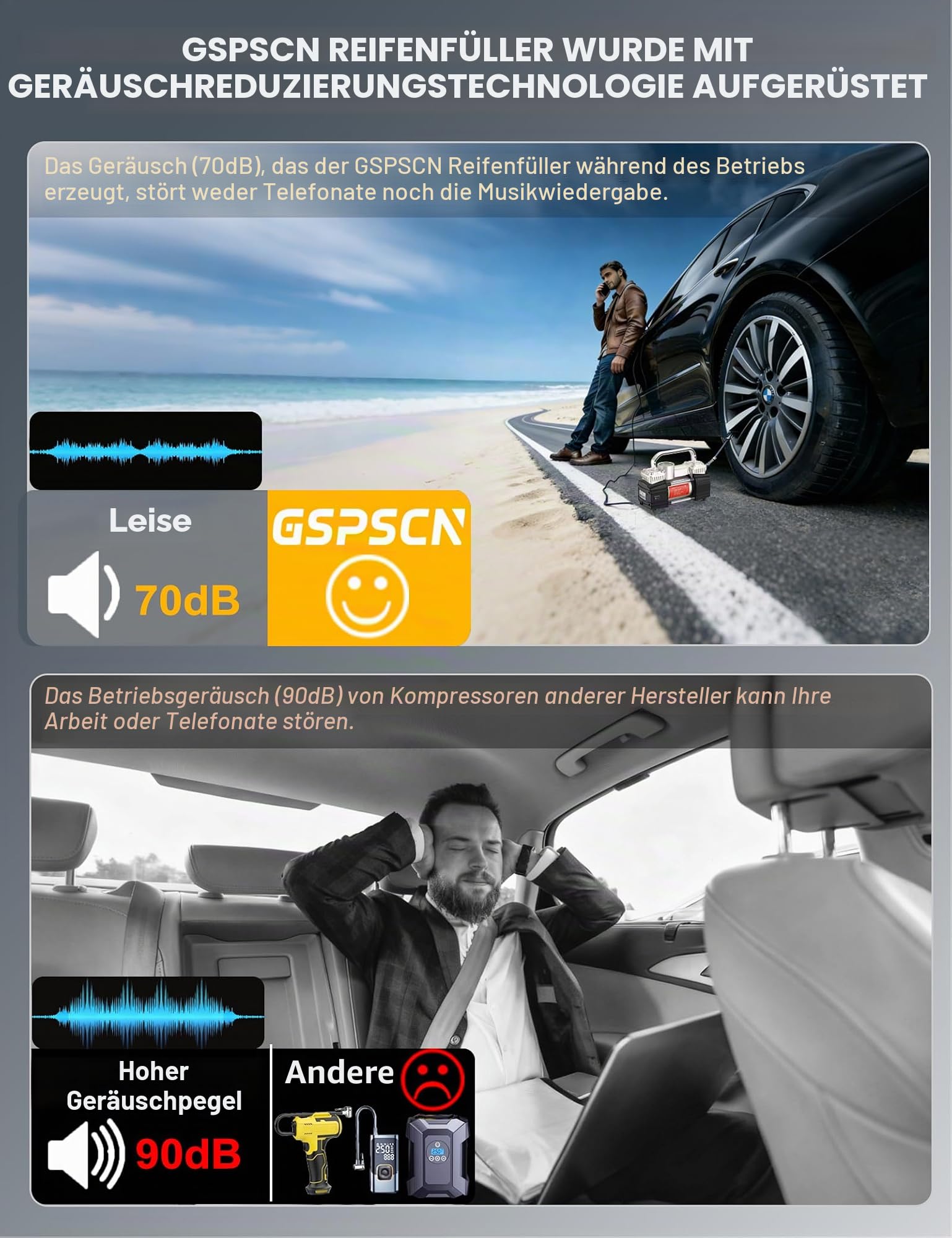 GSPSCN Tragbare Doppelzylinder Kompressor 12V Elektrische Luftpumpe 150PSI | 6x Schneller,Hochleistungs-Luftkompressor,Metall Reifenpumpe für PWK,SUV,LKW,Fahrräder,Wohnmobil,Kleintransporter,Bälle