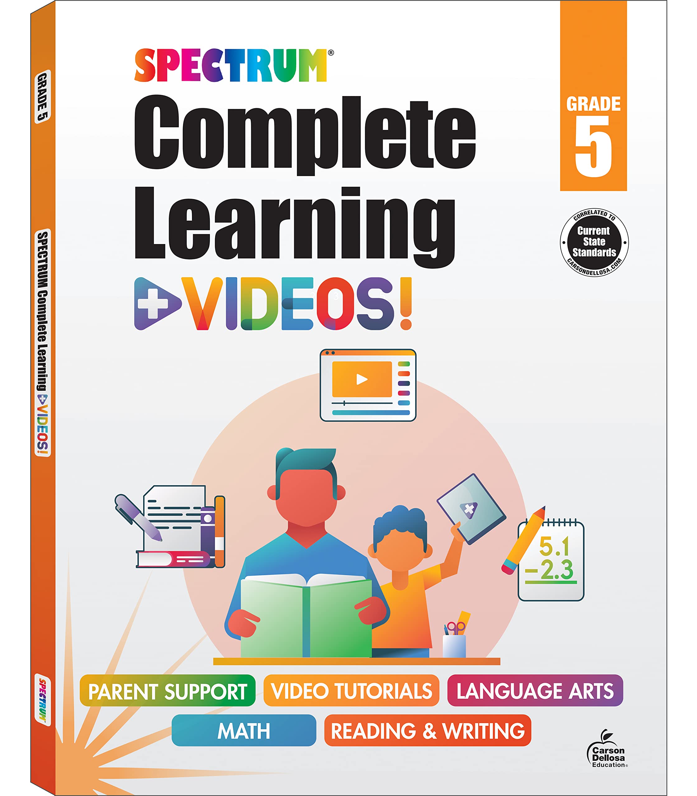 Spectrum Complete Learning + Videos 5th Grade Workbook All Subjects, Language Arts, Reading Comprehension, Writing, and Math Book for Kids Ages 10-11 With Video Tutorials
