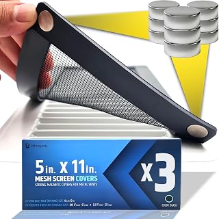 Powerful Magnetic Vent Screen Mesh Covers (3-Pack - New & Improved) - Will Never Move/Fall - for Floor, Wall & Ceiling Registers of Width 5" to 6", Length 11" to 12" - Strong Neodymium Magnets | Black