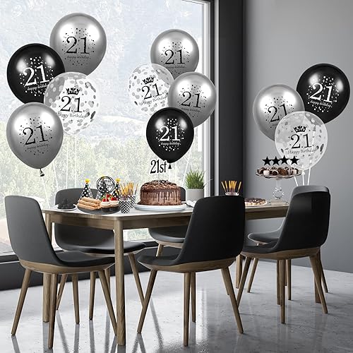Miniatura 9 de Globos de 15 cumpleaños para decoración de niños, 15 unidades, color negro y plateado, para fiesta de feliz cumpleaños de 15 años, globos de confeti