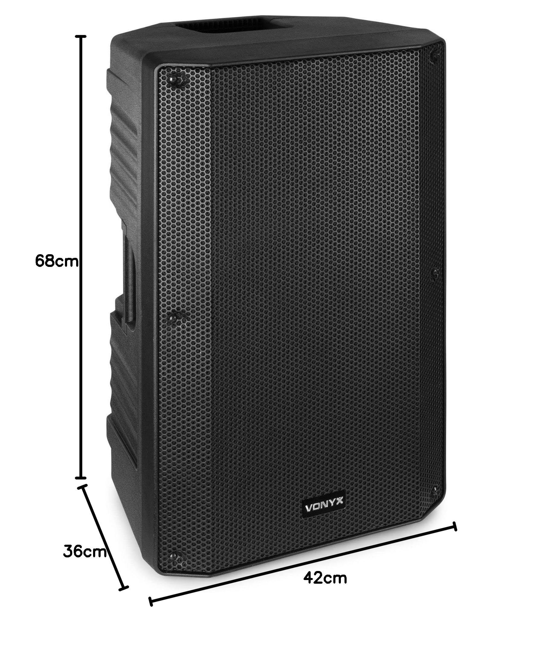 VONYX VSA15 Enceinte Active Amplifiée 15" - Puissance 1000 Watts Max, Entrées Guitare, Ligne et Micro, Moniteur de Scène, Structure Robuste Idéale pour Le Transport et Une Utilisation Mobile