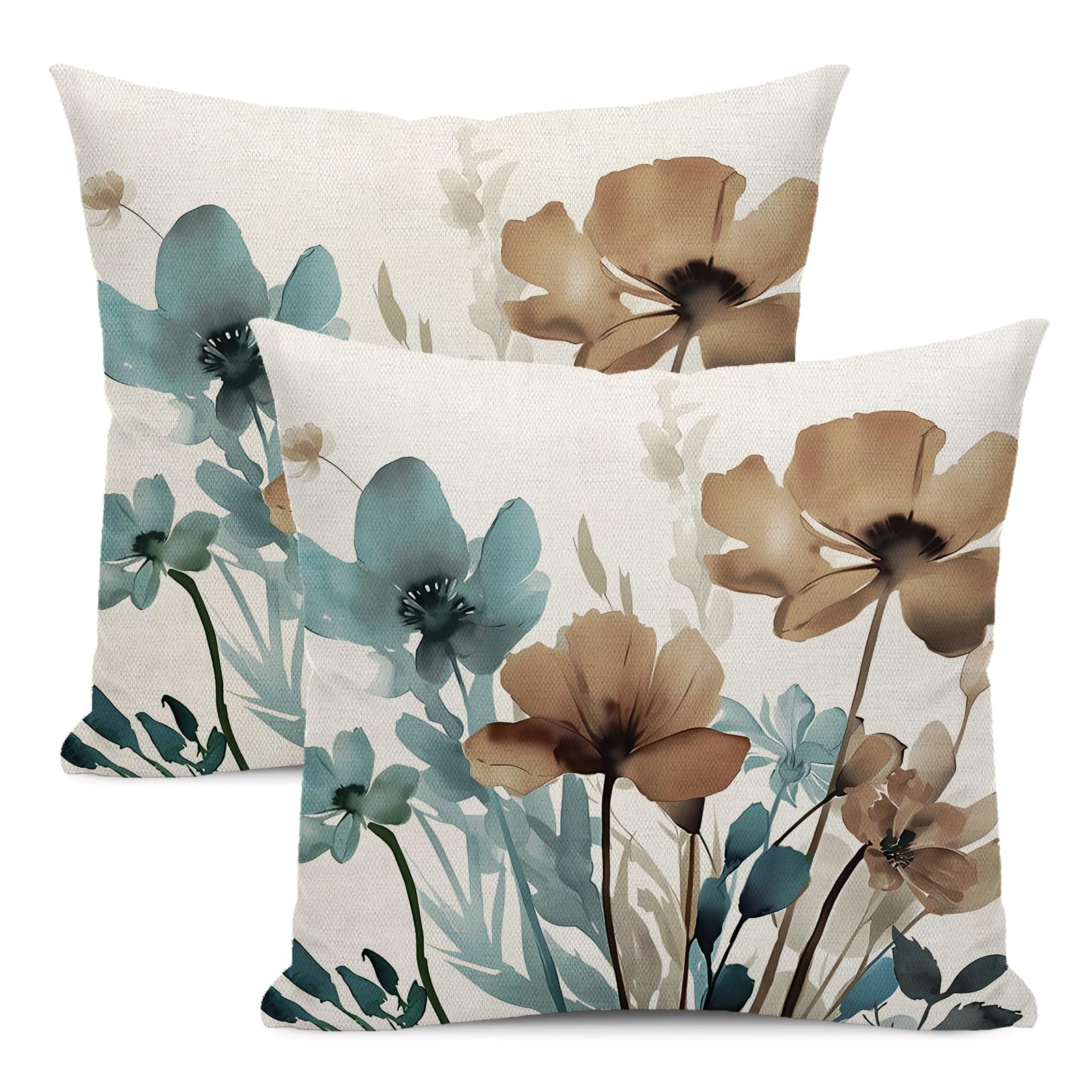 Yxuiyal Spring Floral Pillow Covers 20x20 Inches Set of 2 Blue Brown Floral Throw Pillow Covers Outdoor Rustic Summer Flower Decor Pillowcase