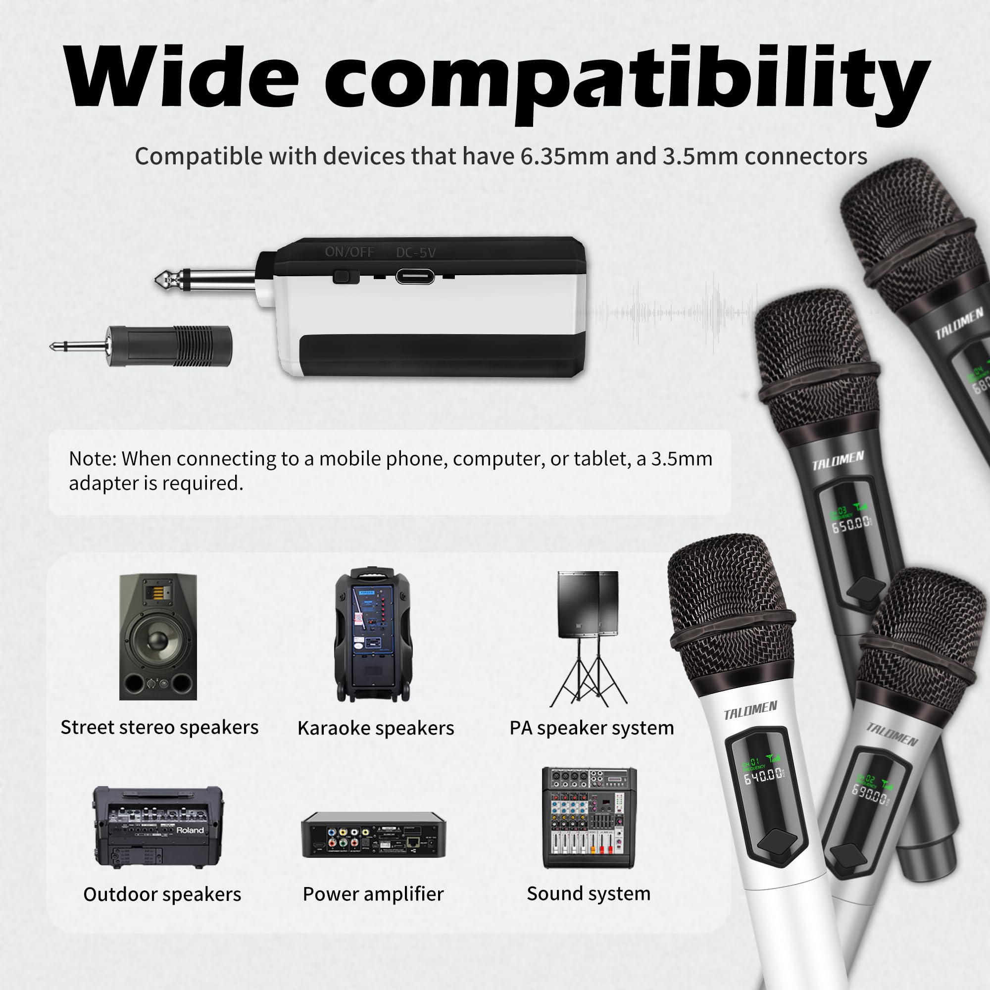 talomen 2.4GHz Professional Wireless Microphone, Quad Handheld Dynamic Mic System with Rechargeable Receiver, 160ft Range - Image 4