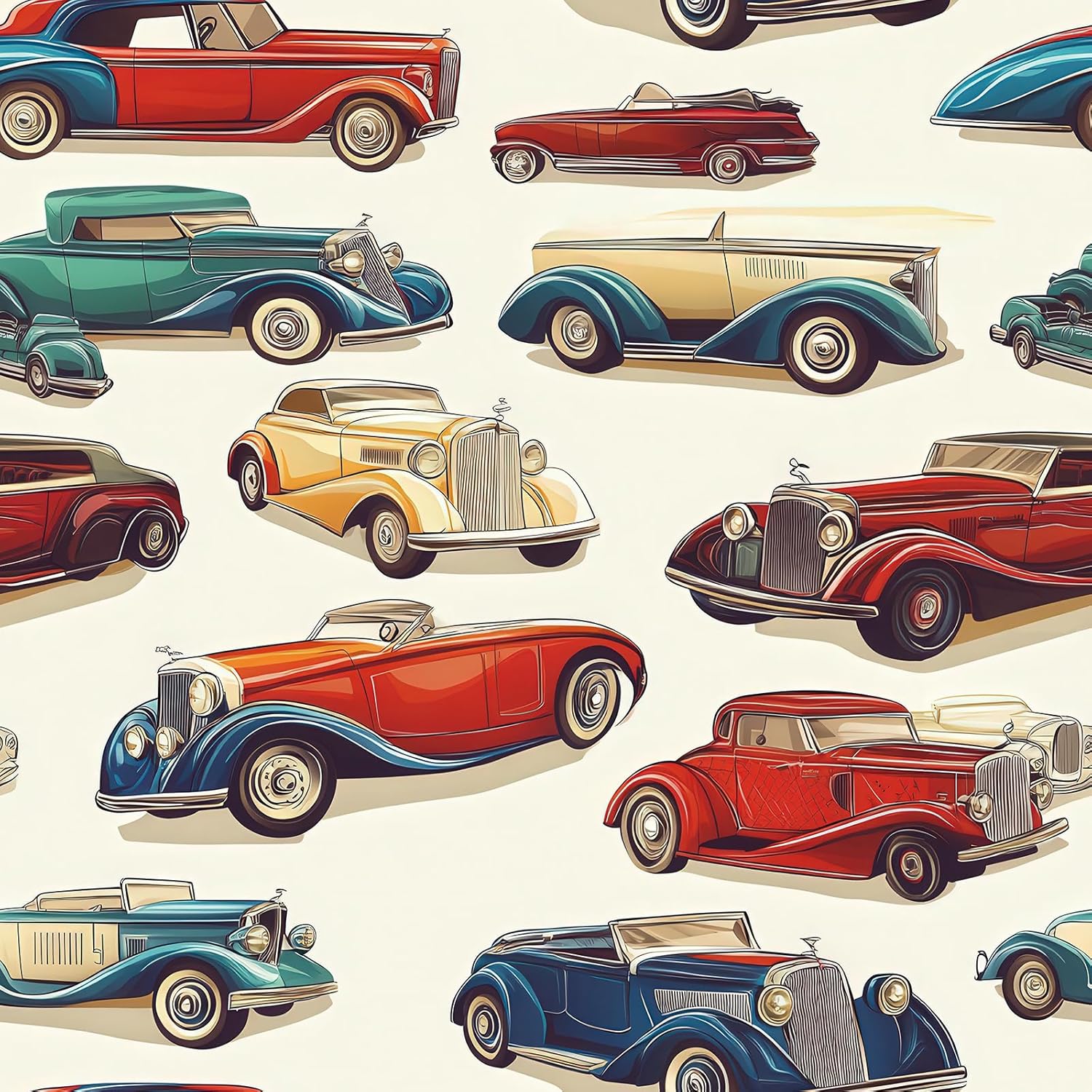 17.5x393 Boys Room Wallpaper Peel and Stick Retro Car Wallpaper for Boys Bedroom Kids Room Renter Friendly Race Cars Sticker Beige Navy Green Vintage Cars Vinyl Classic Car Contact Paper
