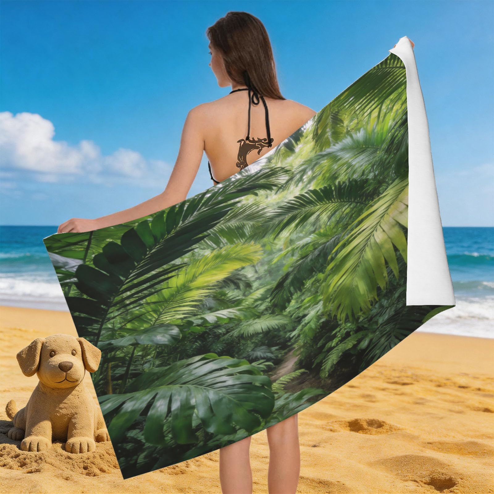 Leichong Men's Green 3D Eiffel Tower Beach Towel Microfiber Soft Quick Dry For Adults, Romantic Theme Bath Towel Lightweight Soft Absorbent For Travel Swimming Pool Sports, 75 X 150 Cm