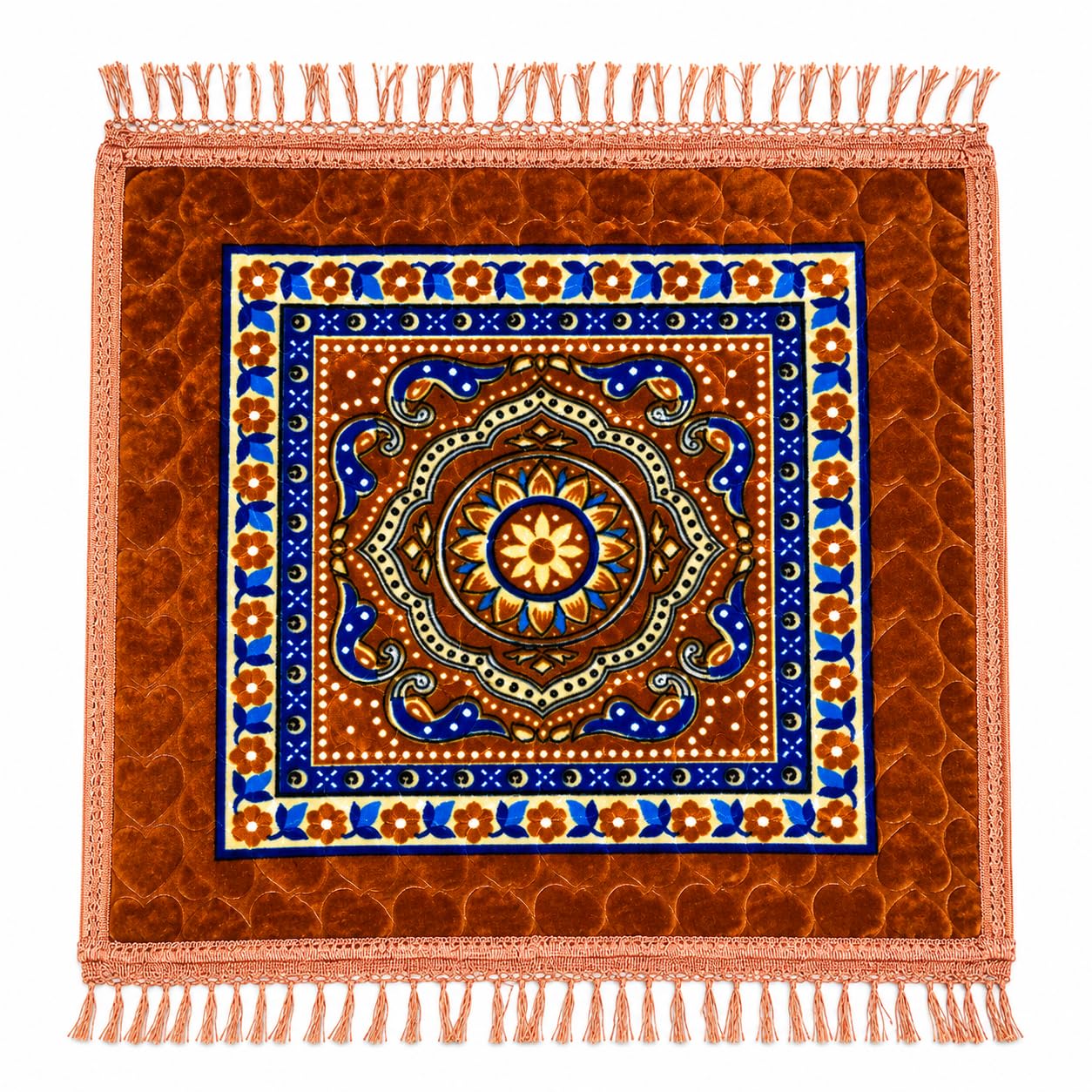 Premium Prayer Mat/Aasan for Home Temple & Meditation | Soft Velvet Touch Cushioned Pooja Mat with Tassels | Washable Floor Rug for Mandir, Yoga, Sitting Mat | 22 x 22 Inch-image-19