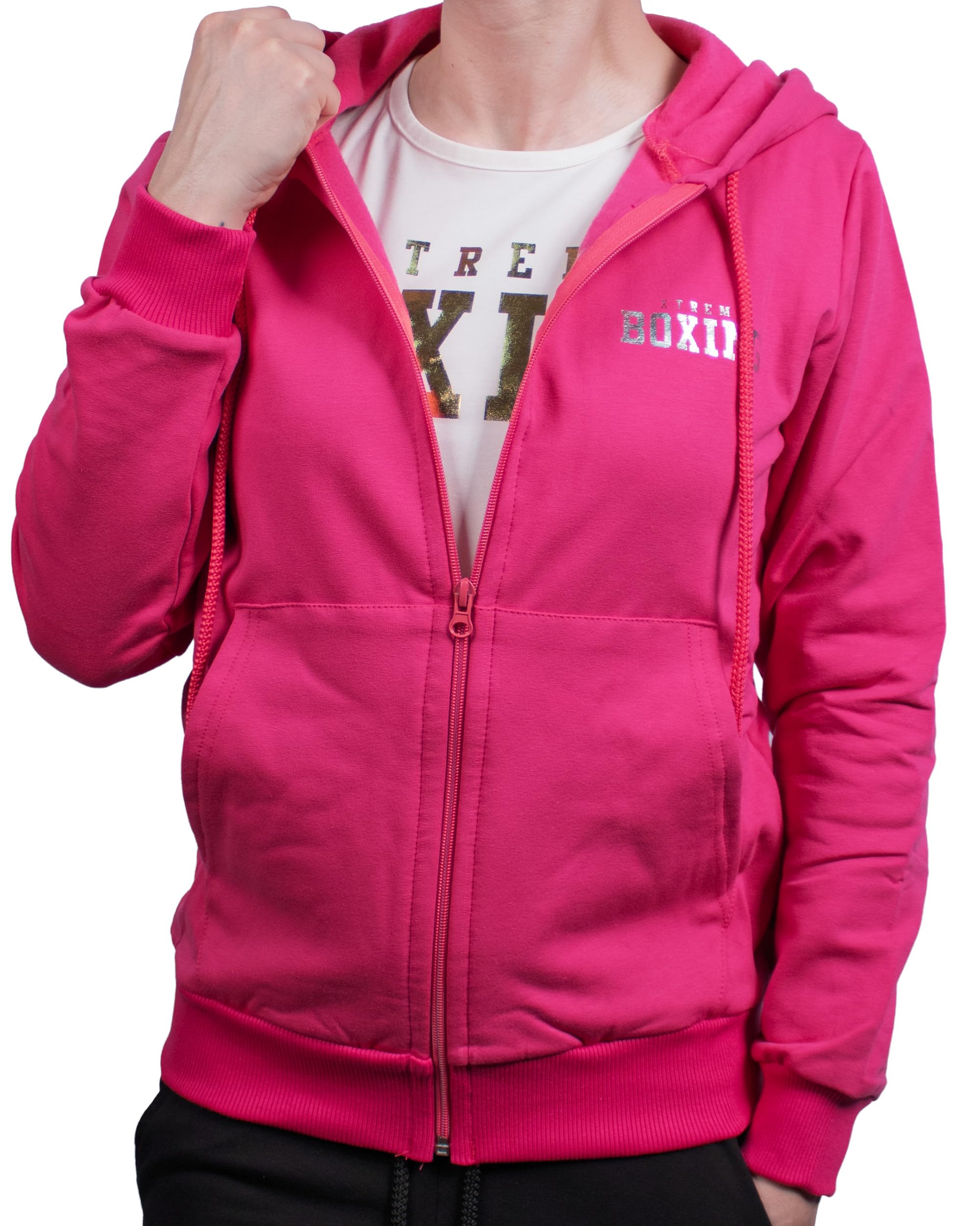 Felpa Donna in Cotone Felpato con Zip e Cappuccio, Sportiva, Casa, Palestra, Jogging, Tempo Libero XFD900Z