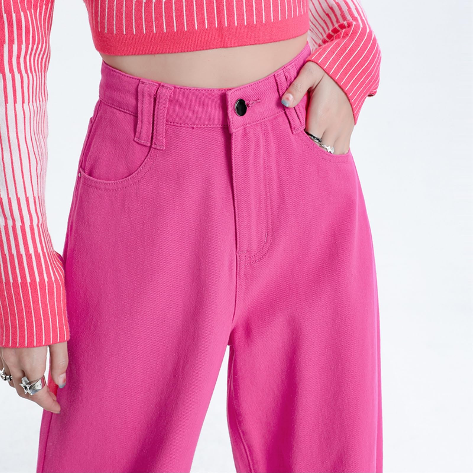 Jeans Donna Casual da Donna, Comodi E Versatili, Dolci Rinfrescanti -Rosa-XXL