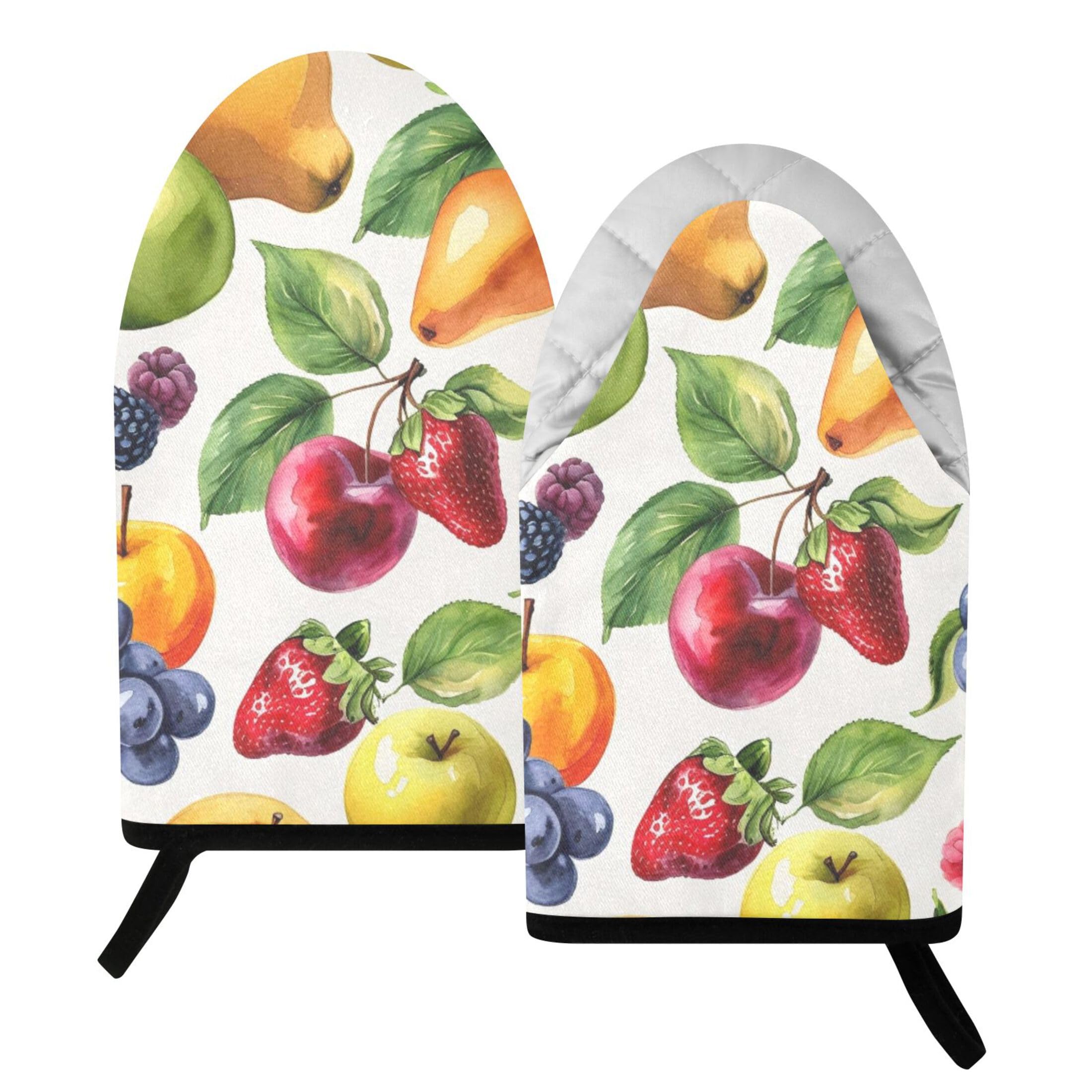 Fuauuyl Oven Mitts Heat Resistant Kitchen Gloves, Fruit Berries Classic Oven Gloves with Hanging Loop for Baking BBQ Cooking Grilling, 1 Pair, 9.5 in
