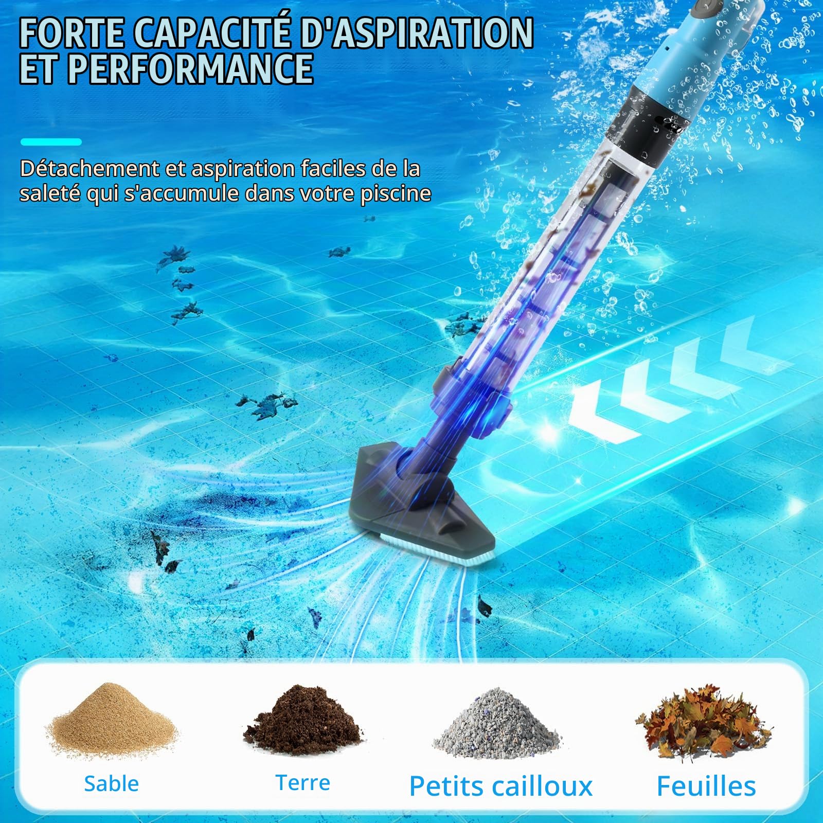 LEADZM Aspirateur Piscine Batterie sans Fil 4000mAh (Bleu)