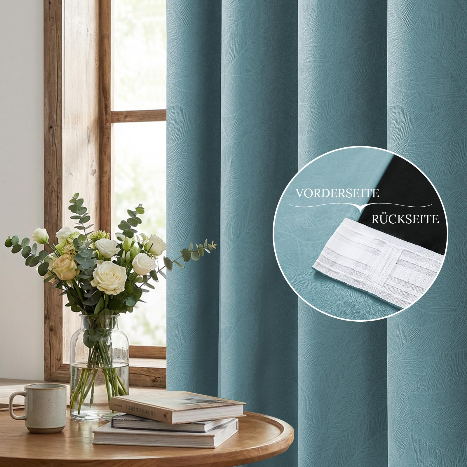 2er Pack Verdunklungsvorhänge Kräuselband für Wohnzimmer Schlafzimmer, Blau