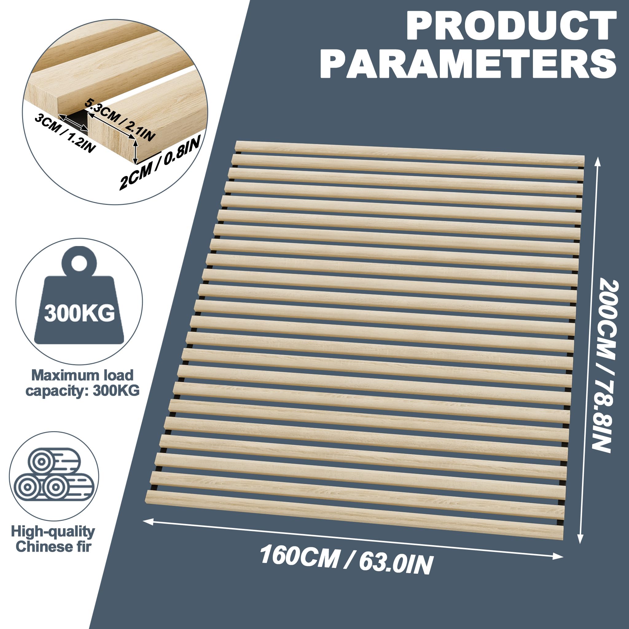 Aufrollbarer Lattenrost Rollrost 140x200cm, Mit 23 stabile Holzleisten & Schwarzes Gummiband, Belastbarkeit bis 300KG -M