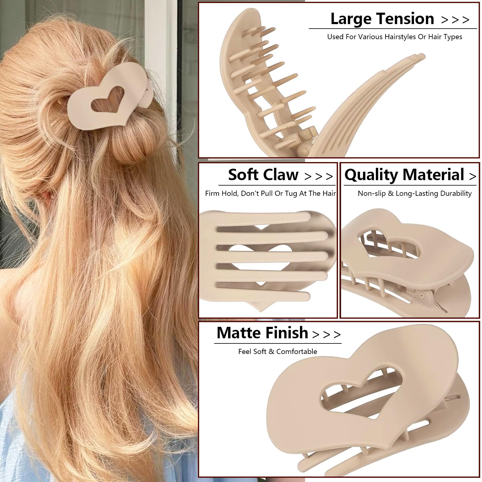 6 Pcs Flat Hair Clips for Women Strong Hold No Slip Matte Claw Clips - Image 3