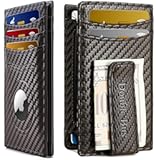 Slim Wallet for Men Credit Card Holder Wallet RFID Blocking Bifold Mens Slim Wallet,Thin Minimalist Front Pocket Mens Leather Wallets,Smart Security Carbon Fiber Mini Small Compact Wallet & Money Clip