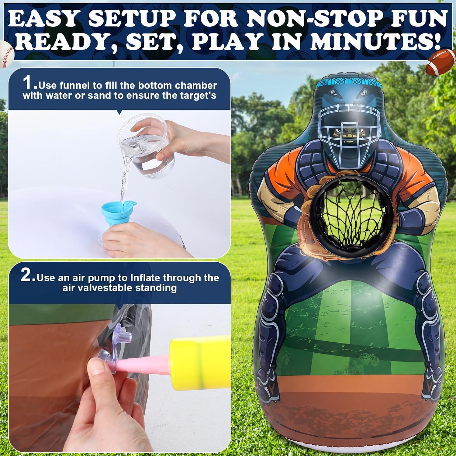 Inflatable Baseball Pitching Target Double-Sided Training Toss Game with 6 Baseballs Air Pump Funnel Baseball Toys Gifts Training Practice Equipment for Indoor Outdoor Yard Party Favor