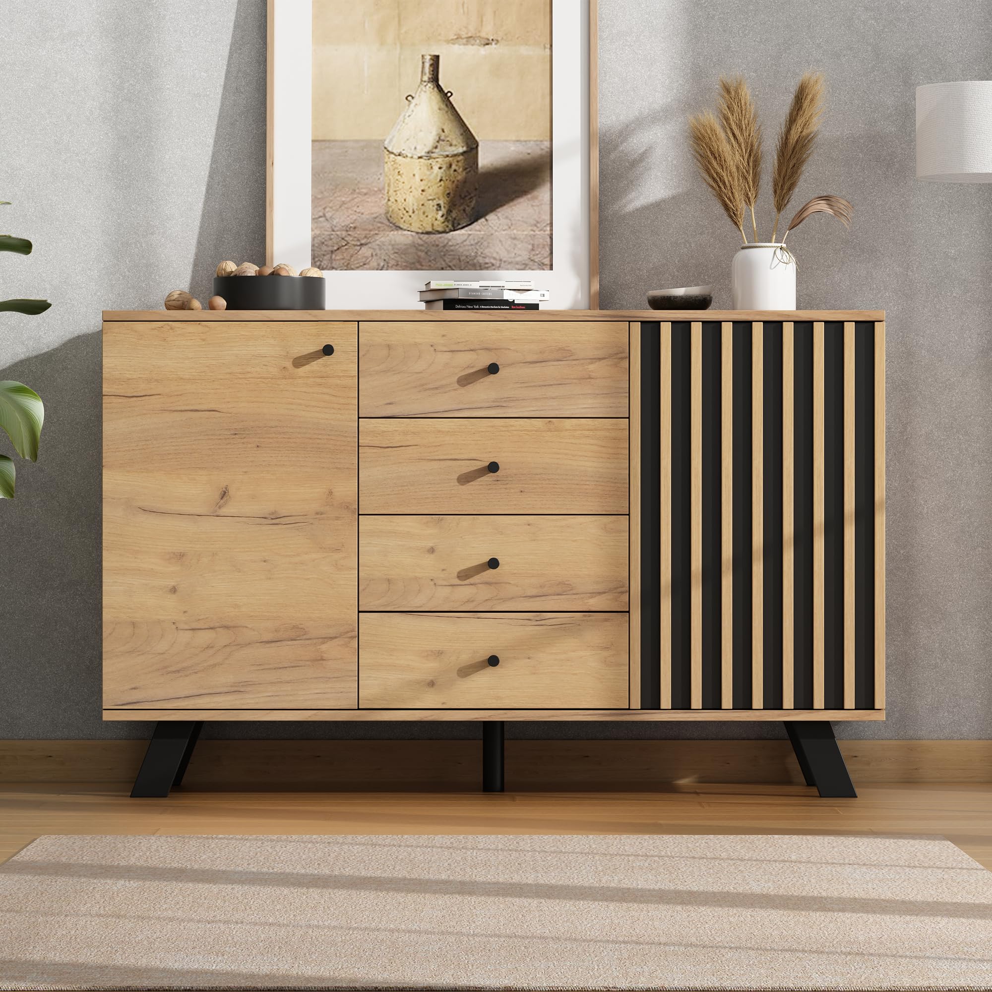 Sideboard Wohnzimmer, Buffetschrank, 120×38×75cm, Holzfarbe
