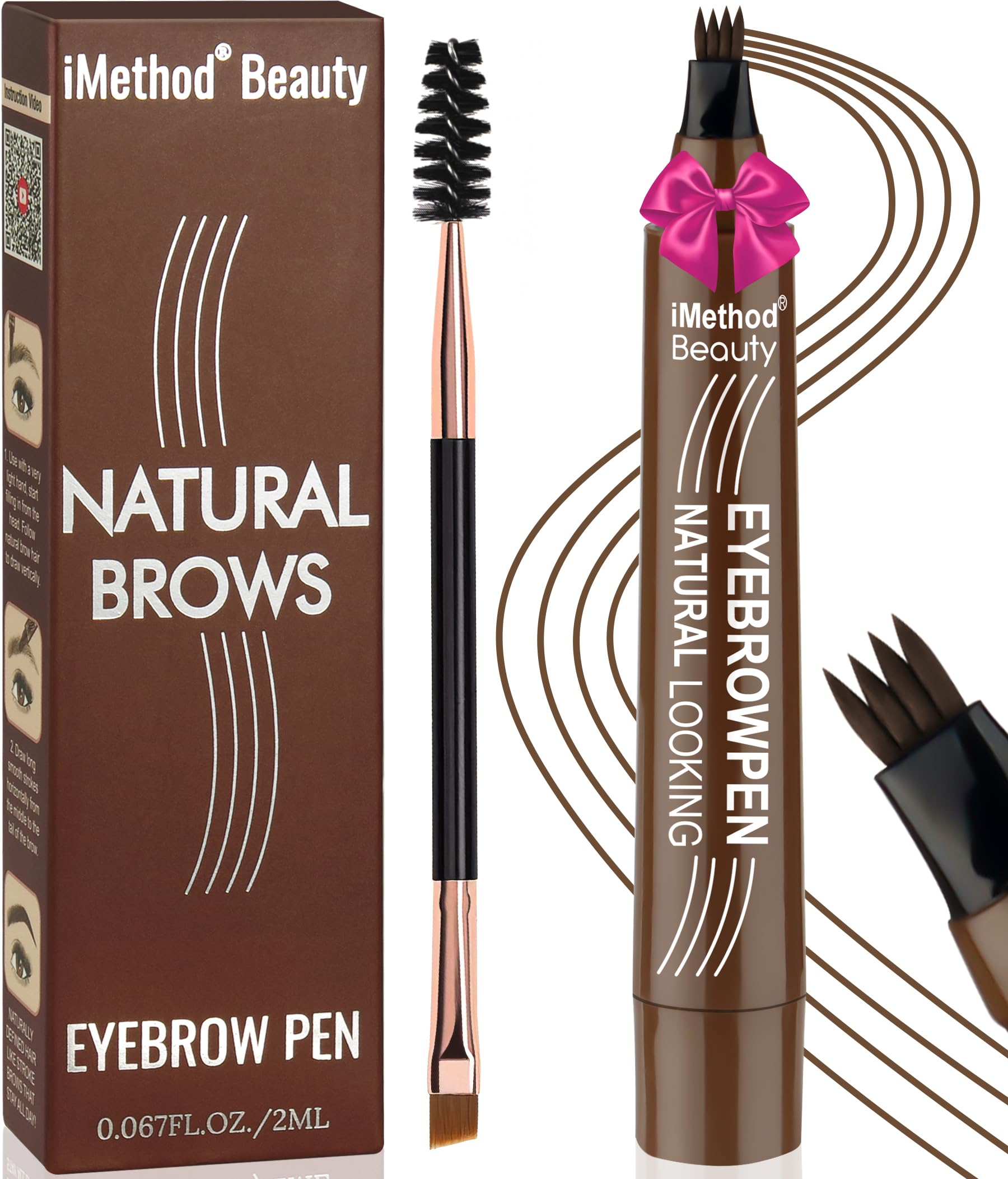 iMethod Eyebrow Pen - Eyebrow Pencil Magical Upgraded Eye Brow Pencils for Women with 4 Fork Tip & Spoolie Brush for Hair-Like Natural Brows, Last