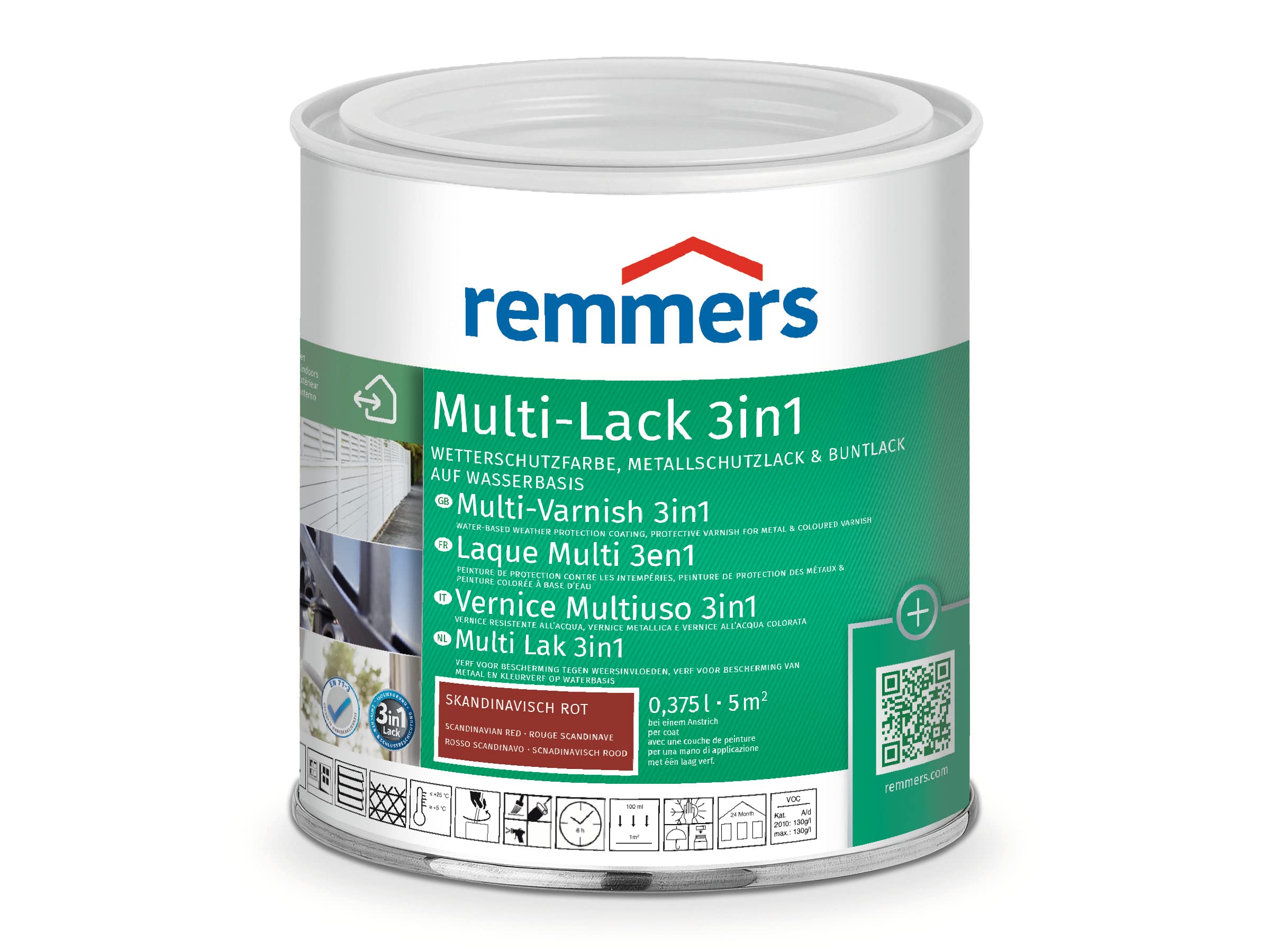 Remmers Multi-Lack 3in1 skandinavisch rot, 0,375 Liter