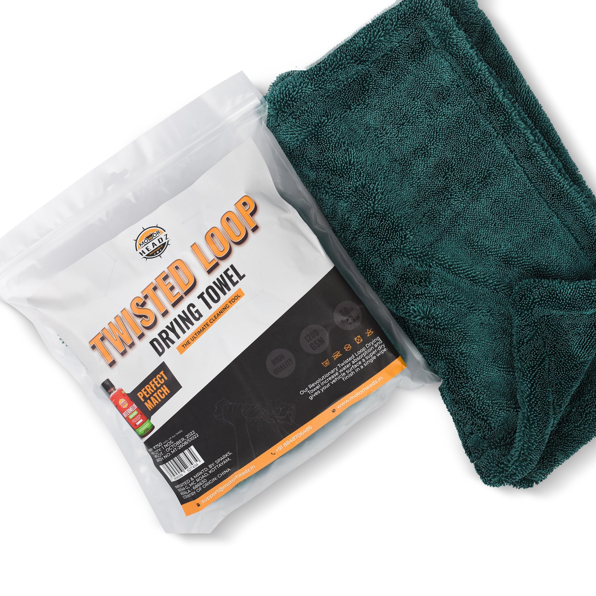 Motor Headz 1200 GSM Microfiber Cloth for Cars & Motorcycles Super Absorbent, Edgeless Design, Lint Free and Double Sided 60x40 CM Large Size (Set of 1, Green)-image-34