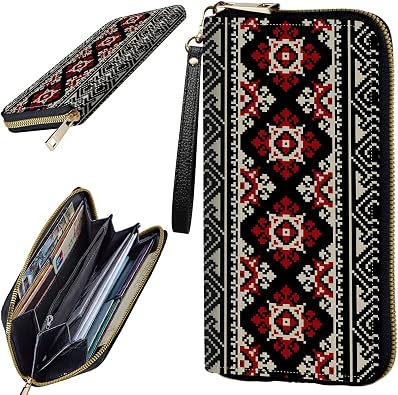 Womens Clutch Purse with Wrist Strap, Slim PU Leather Cell Phone Wallet Large Capacity