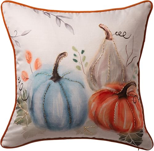 eUty Funda de almohada con estampado de calabaza y cuentas hechas a mano de 20 x 20 pulgadas, funda de almohada festiva para sofácama, funda de