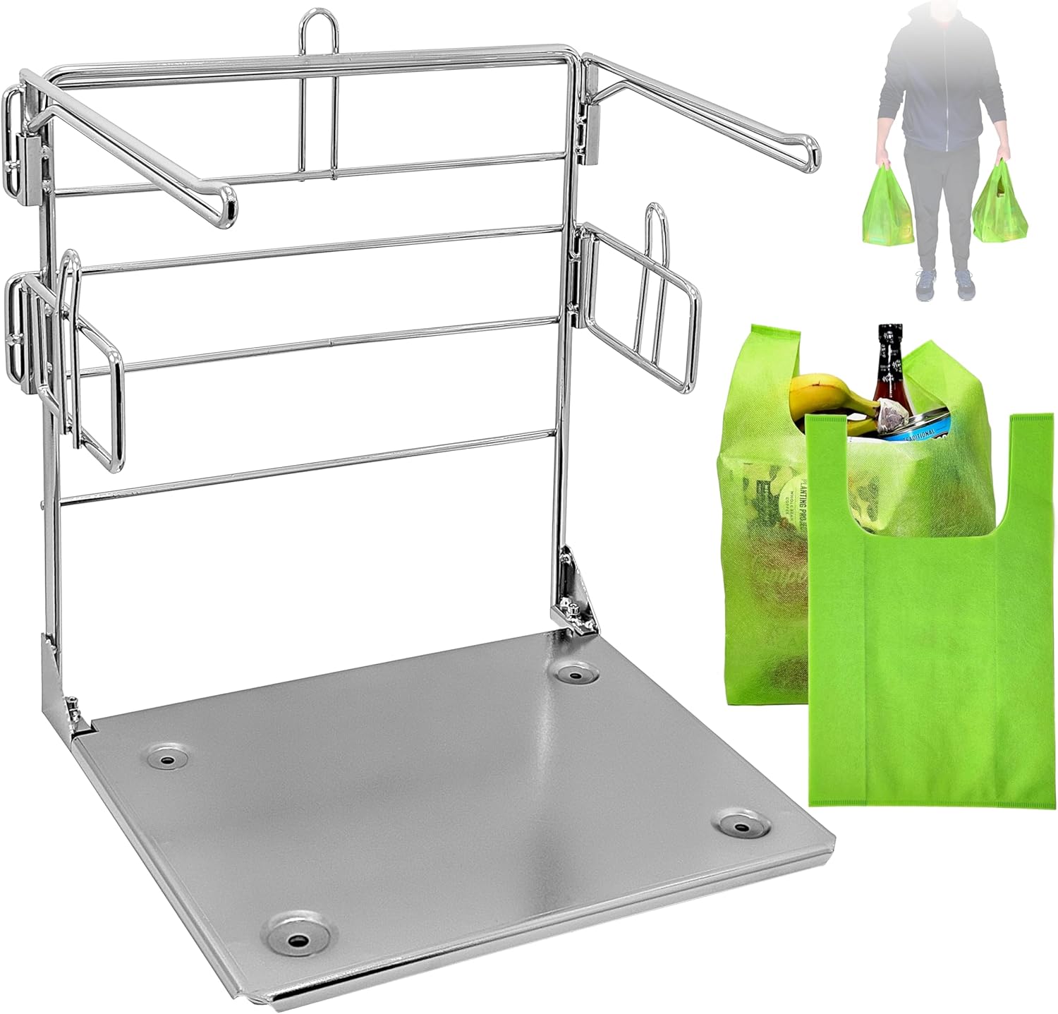 Plastic Grocery Bag Holder Stand - T Shirt Rack - Fits 11-1/2"W x 6" D x 21" H - Includes 2 Reusable Shopping Bags