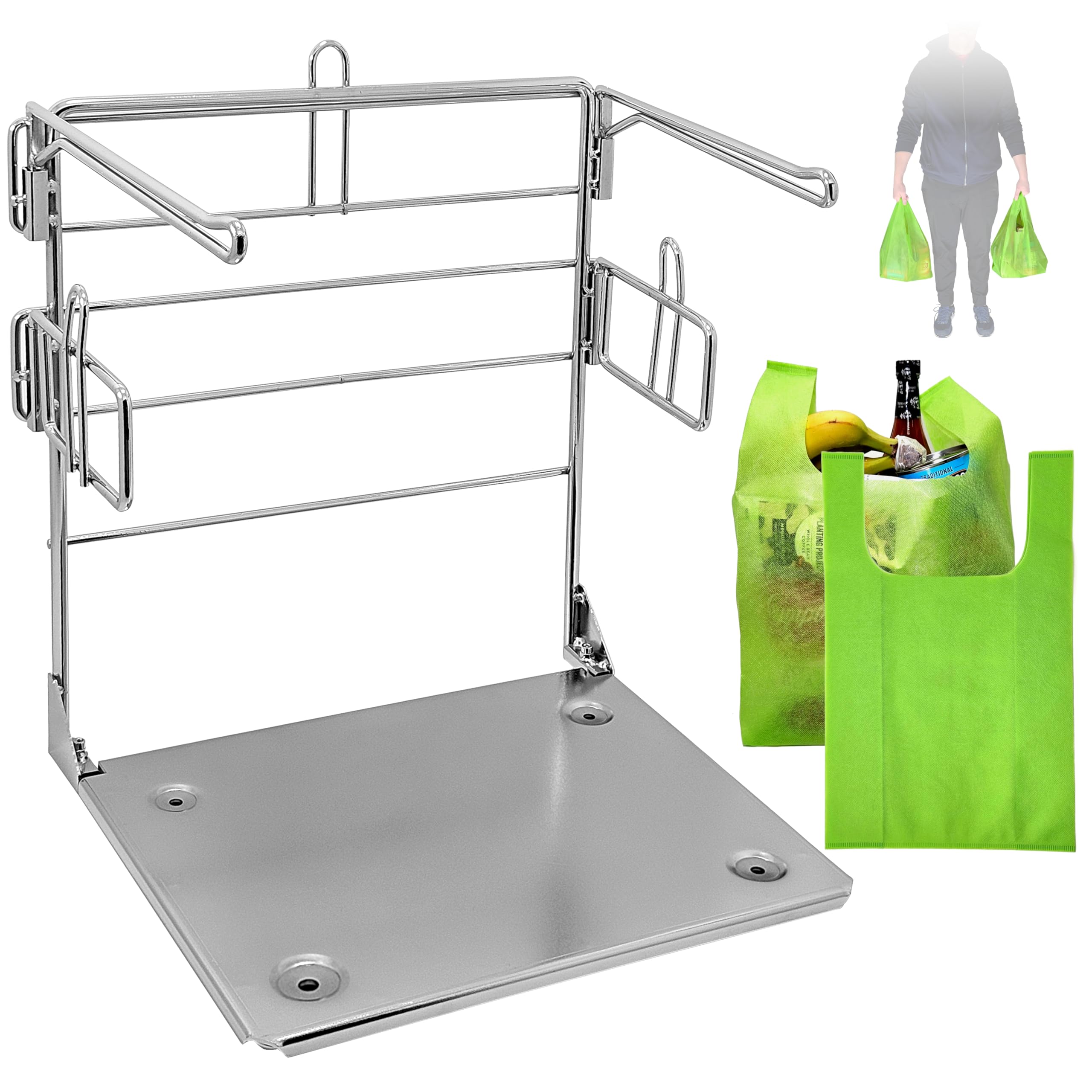 Hatovo Plastic Grocery Bag Holder Stand - T Shirt Rack - Fits 11-1/2"W x 6" D x 21" H - Includes 2 Reusable Shopping Bags