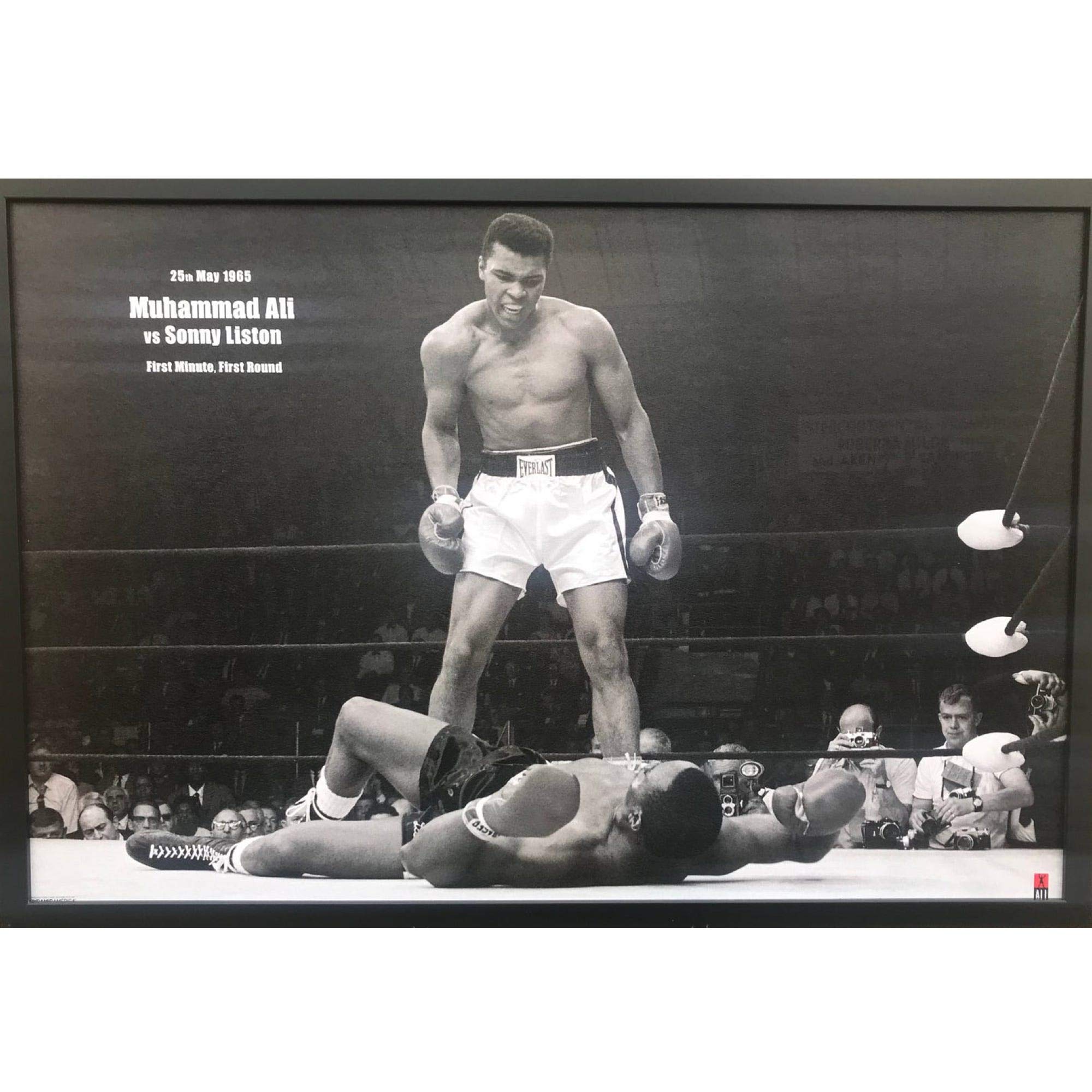 Muhammad Ali vs Sonny Liston Boxing Wall Art Decor Framed Poster | Greatest Fighters & Fighting Artwork | 38x26 (Canvas Like) & Textured | First Round Fight Memorabilia Gifts for Boys & Girls Bedroom