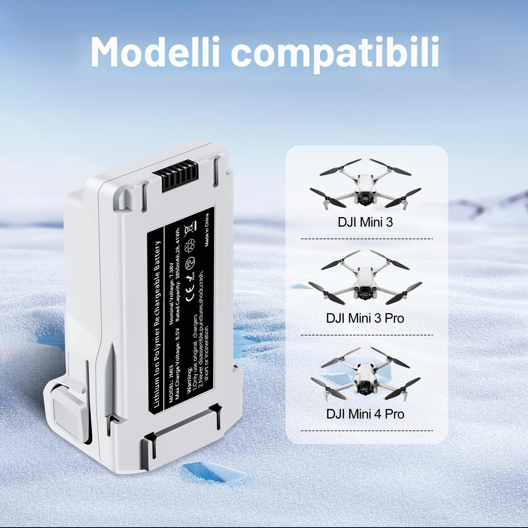 Mini 3 Serie Batteria 2 pezzi 7.38V 3850mAh Batteria di volo intelligente(51 minuti di autonomia massima) Pienamente compatibile con i droni DJI Mini 4 Pro/3 Pro/3