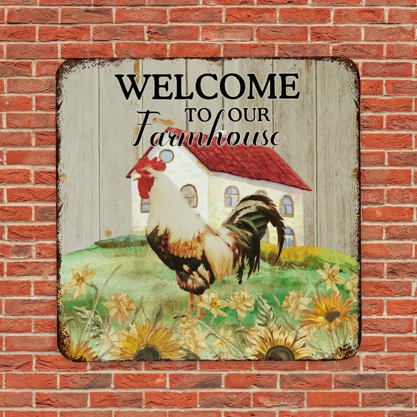 Plaque Métal Vintage "Welcome Friends" - 30x40 Cm - Décoration Murale Jardin, Cuisine, Ferme - Style Industriel - 11