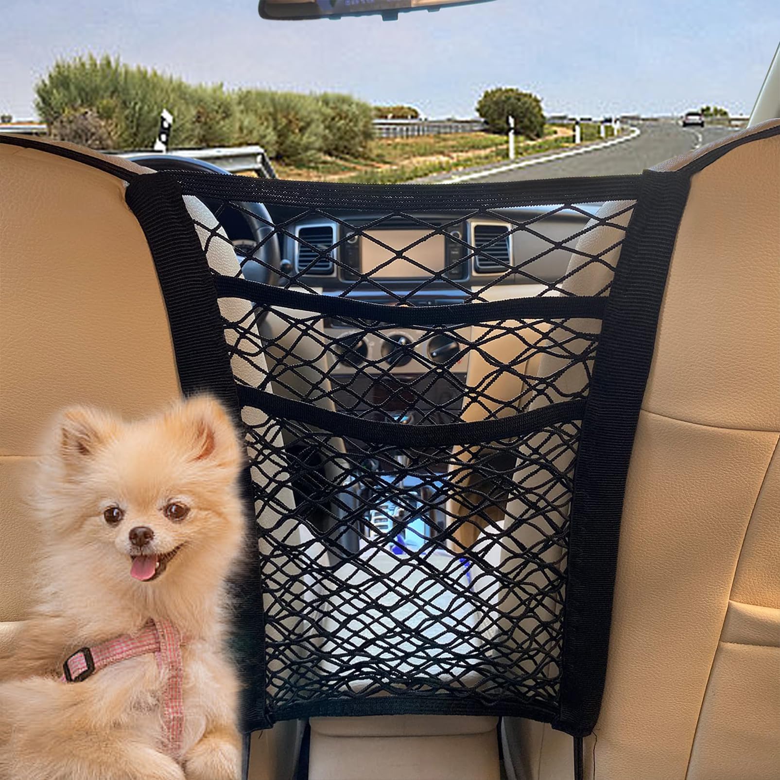 Divisorio Auto per Cani Universale,Tasca Rete Elastica Portaoggetti Auto a 3 Strati,Rete Macchina Organizzatore per Custodia Sedile per Riporre il Conducente Accessori Auto