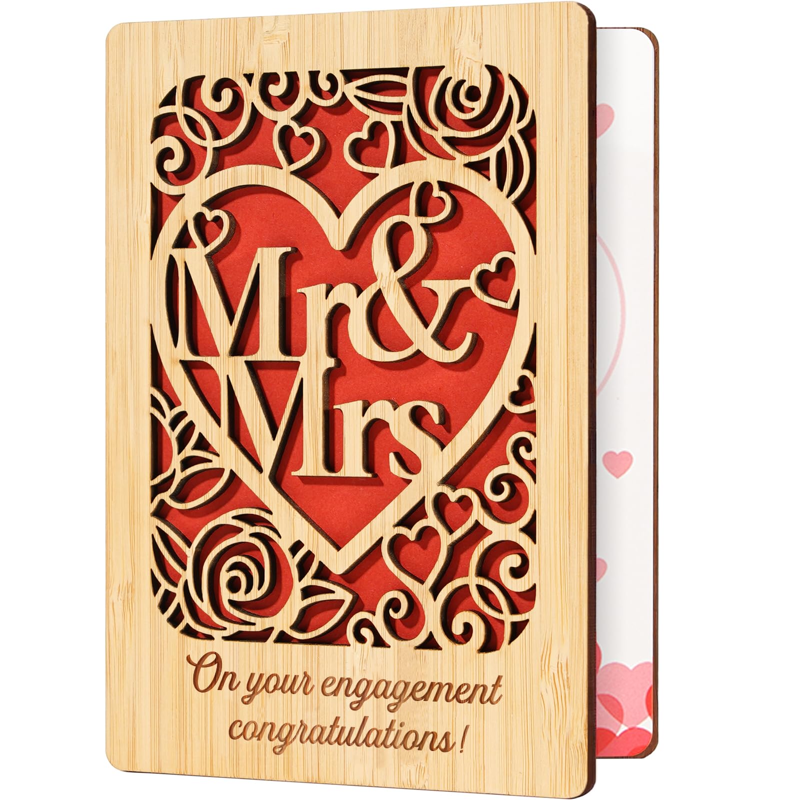 Wood Engagement Card for Couple, Congratulations on Your Engagement Card, Bamboo Bridal Shower Card for Her, Happy Engagement Gifts for Bride and Groom, Mr and Mrs Cards for Newly Engaged