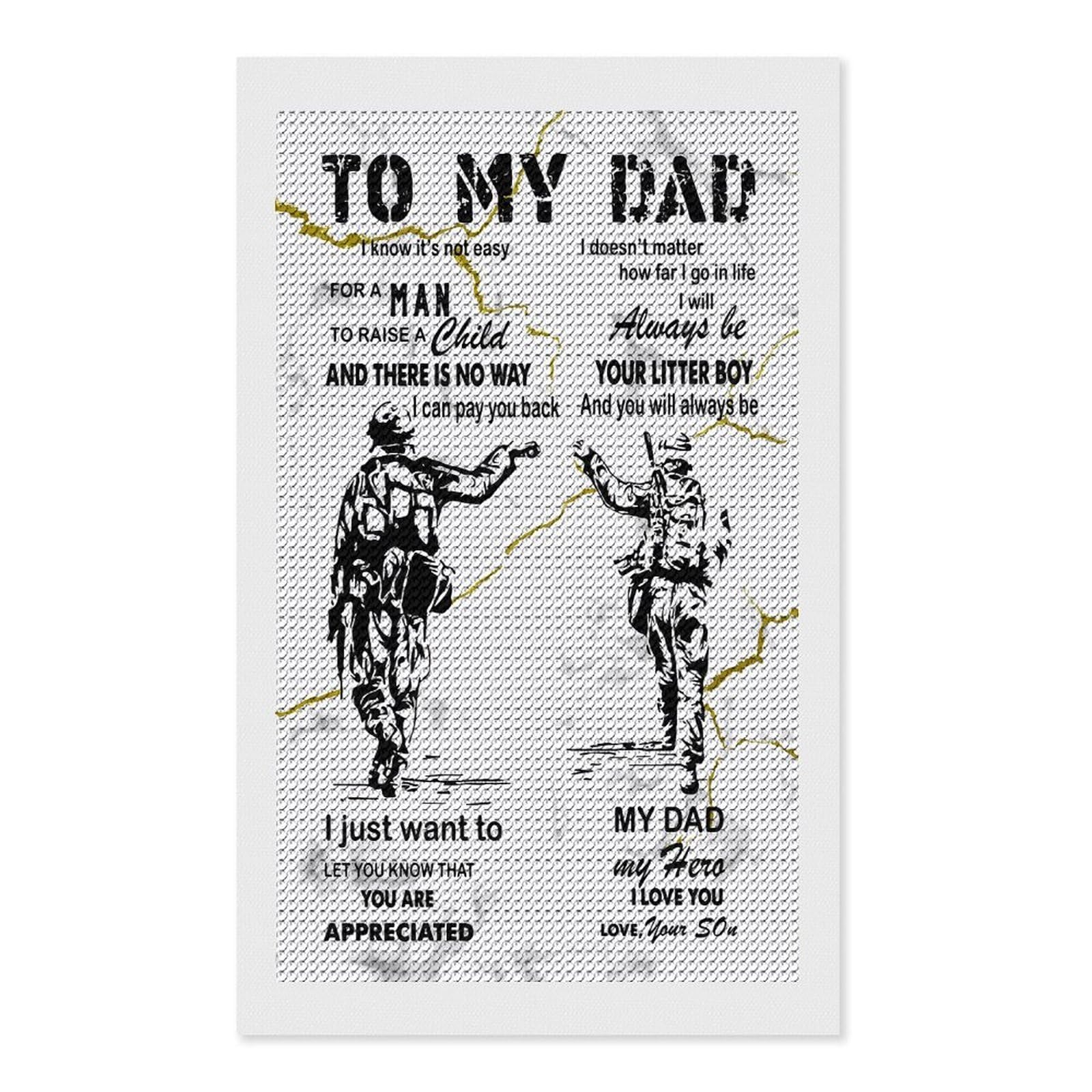 Junmoney to My Dad Army Diamond Painting Canvas Kit 12"x20", Adhesive Canvas, Living Room Decor, Farmhouse Decor, Winter Craft